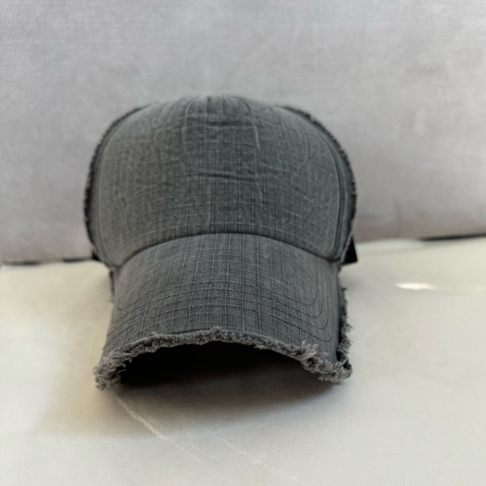 Distressed Trucker Hat EUC Black Mesh Charcoal Gray Sun Hat Baseball Cap Canvas - Picture 3 of 9
